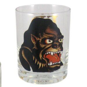 Vintage Ed Hardy Gorilla / Ape Whiskey Double Rocks Glass